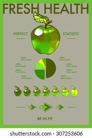 Colorful painted delicious fresh green apple vector infographics Be in fit