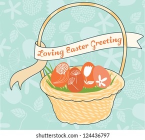 Colorful painted easter eggs in basket.