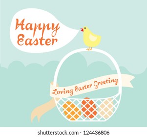 Colorful painted easter eggs in basket.