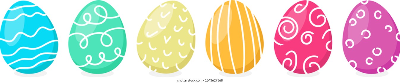 Colorful painted easter eggs in a row isolated vector flat design