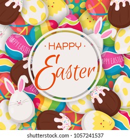 Colorful painted egg Happy Easter greeting background. Easter eggs. Vector Holiday Frame. Happy Easter vector background