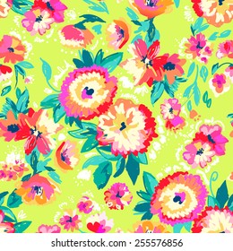 Colorful painted garden flowers ~ seamless background