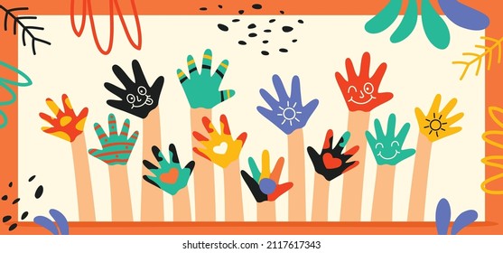 Colorful Painted Hands Of Little Children