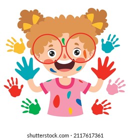 Colorful Painted Hands Of Little Children
