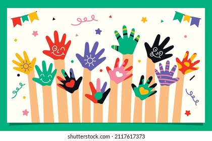 Colorful Painted Hands Of Little Children