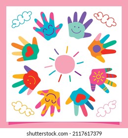 Colorful Painted Hands Of Little Children