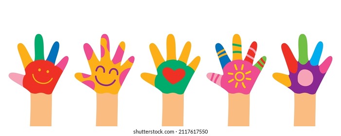 Colorful Painted Hands Of Little Children