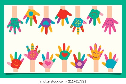 Colorful Painted Hands Of Little Children