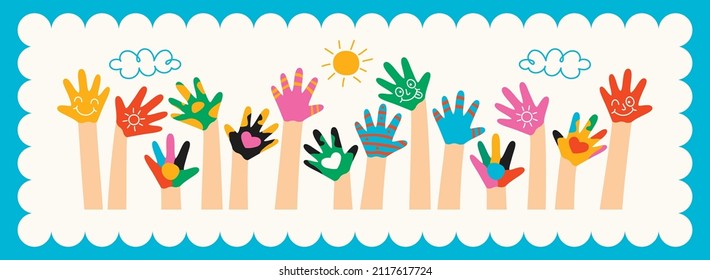 Colorful Painted Hands Of Little Children