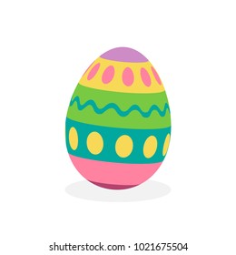 Colorful painted traditional easter egg, vector graphic illustration. 3D easter egg object with shadow, isolated.