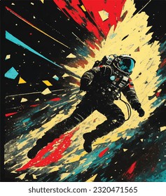 colorful painting of an astronaut lost in space. psychedelic star journey