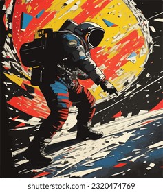 colorful painting of an astronaut lost in space. psychedelic astral journey