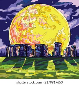 Colorful painting of Stonehenge drawn using illustrator.