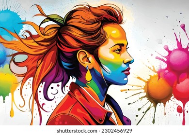 a colorful painting of women, Celebrate the vibrant festival of Holi with joy and happiness! Illustration, Painting, a splash of colors, music, dance, watercolor background, watercolor women