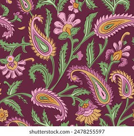 FARBENFROHES PAISLEY FLORAL NAHTLOSES MUSTER AUF DER GESAMTEN DRUCK-VEKTORILLUSTRATION