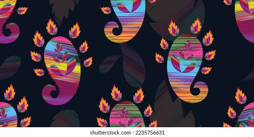 colorful Paisley pattern, great design for any purposes. Seamless background. vector illustrations. Embroidery style.