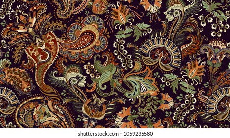 Colorful Paisley Pattern For Textile, Cover, Wrapping Paper, Web. Ethnic Vector Wallpaper With Decorative Elements. Indian Decorative Backdrop. Vector Indonesian Batik