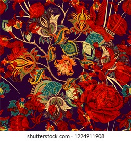 Colorful Paisley pattern for textile, cover, wrapping paper, web. Ethnic vector wallpaper with decorative elements. Indian decorative backdrop. Vector illustration