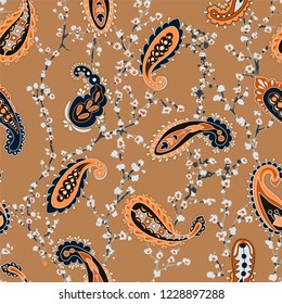 Colorful Paisley pattern for textile, cover, wrapping paper, web. Ethnic vector wallpaper with decorative elements. Indian decorative backdrop