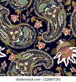 Colorful Paisley pattern for textile, cover, wrapping paper, web. Ethnic vector wallpaper with decorative elements. Indian decorative backdrop