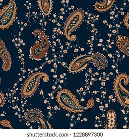 Padrão colorido Paisley para têxteis, capa, papel de embrulho, teia. Papel de parede vetorial étnico com elementos decorativos. Pano de fundo decorativo indiano