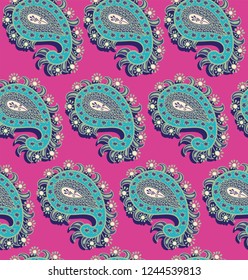 Colorful Paisley pattern for textile, cover, wrapping paper, web. Ethnic vector wallpaper with decorative elements. Vector illustration, batik indonesia