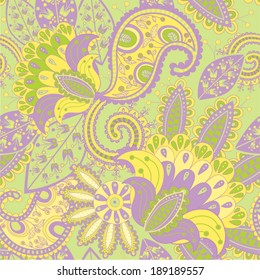 Colorful paisley pattern. Vector indonesian batik. Floral paisley pattern. Indian floral fabric design. Indian paisley vector illustration. Design for fabric, cover, wrapping paper, carpet