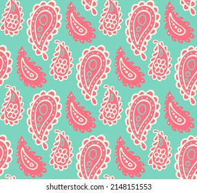 Colorida huella paisley. Resumen del patrón psicodélico de Buta sin fisuras. Diseño textil ornamental tradicional indio boteh. Fondo vector dibujado a mano.