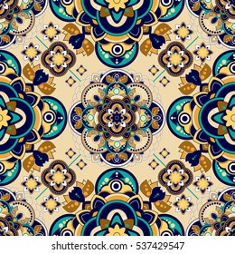 Colorful Paisley seamless pattern. Indian ornamental backdrop.