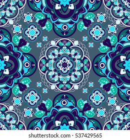 Colorful Paisley seamless pattern. Indian ornamental backdrop.