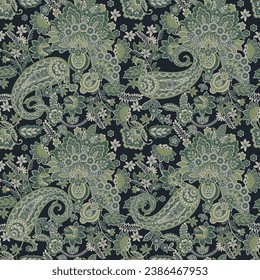 Colorful Paisley wallpaper. Vector Indonesian batik. Bright classic indian fabric. Paisley wallpaper. Ethnic background with paisley and stylized flowers. For textile, cover, wrapping paper, fabric