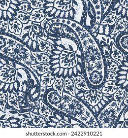 Colorful Paisley wallpaper. Vector Indonesian batik. Bright classic indian fabric. Paisley wallpaper. Ethnic background with paisley and stylized flowers. For textile, cover, wrapping paper, fabric