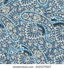 Colorful Paisley wallpaper. Vector Indonesian batik. Bright classic indian fabric. Paisley wallpaper. Ethnic background with paisley and stylized flowers. For textile, cover, wrapping paper, fabric