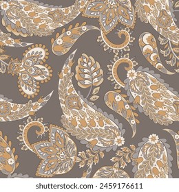 Colorful Paisley wallpaper. Vector Indonesian batik. Bright classic indian fabric. Paisley wallpaper. Ethnic background with paisley and stylized flowers. For textile, cover, wrapping paper, fabric