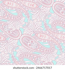 Colorful Paisley wallpaper. Vector Indonesian batik. Bright classic indian fabric. Paisley wallpaper. Ethnic background with paisley and stylized flowers. For textile, cover, wrapping paper, fabric