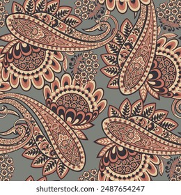 Bunter Paisley-Bildschirmhintergrund. Vektorgrafik Indonesische Batik. Heller klassischer indischer Stoff. Paisley-Bildschirmhintergrund. Ethnischer Hintergrund mit Paisley und stilisierten Blumen. Für Textilien, Bezug, Einwickelpapier, Gewebe