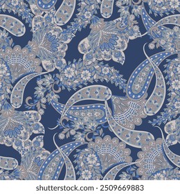 Bunte Paisley Tapete. Vektor Indonesische Batik. Heller klassischer indischer Stoff. Paisley Tapete. Ethnischer Hintergrund mit Paisley und stilisierten Blumen. für Textilien, Umschläge, Umhüllungspapier, Gewebe