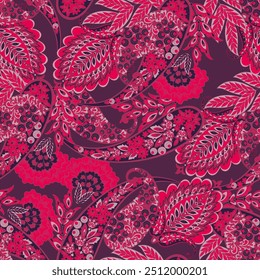 Colorful Paisley wallpaper. Vector Indonesian batik. Bright classic indian fabric. Paisley wallpaper. Ethnic background with paisley and stylized flowers. For textile, cover, wrapping paper, fabric