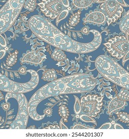 Papel de parede colorido Paisley. Vetor batik indonésio. Tecido indiano clássico brilhante. Papel de parede Paisley. Fundo étnico com paisley e flores estilizadas. Para têxteis, capa, papel de embrulho, tecido