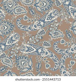 Colorful Paisley wallpaper. Vector Indonesian batik. Bright classic indian fabric. Paisley wallpaper. Ethnic background with paisley and stylized flowers. For textile, cover, wrapping paper, fabric