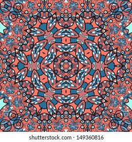 Colorful paisley-style vector seamless pattern. Tribal ethnic seamless low colors pink red and blue dominated