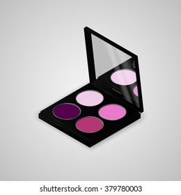 Colorful palette with eye shadows. The open palette with a mirror on the cover. Vector illustration.
