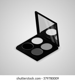 Colorful palette with eye shadows. The open palette with a mirror on the cover. Vector illustration.