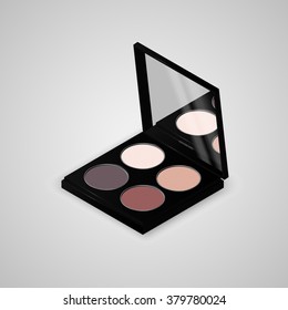 Colorful palette with eye shadows. The open palette with a mirror on the cover. Vector illustration.