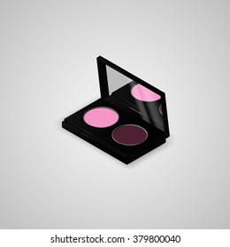 Colorful palette with eye shadows. The open palette with a mirror on the cover. Vector illustration.