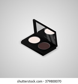Colorful palette with eye shadows. The open palette with a mirror on the cover. Vector illustration.