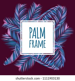 Colorful Palm Branches in Various Forms. Tropic Foliage in Bright Pink and Blue Colors. Illustration of Jungle Plants. Vector Palm Leaves. Floral Elements Set. Detailed Palm Leaves for Your Design