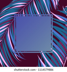 Colorful Palm Branches in Various Forms. Tropic Foliage in Bright Pink and Blue Colors. Illustration of Jungle Plants. Vector Palm Leaves. Floral Elements Set. Detailed Palm Leaves for Your Design