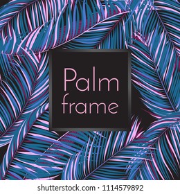 Colorful Palm Branches in Various Forms. Tropic Foliage in Bright Pink and Blue Colors. Illustration of Jungle Plants. Vector Palm Leaves. Floral Elements Set. Detailed Palm Leaves for Your Design