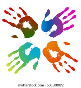 Colorful palm of the hand sets Vector Illustration